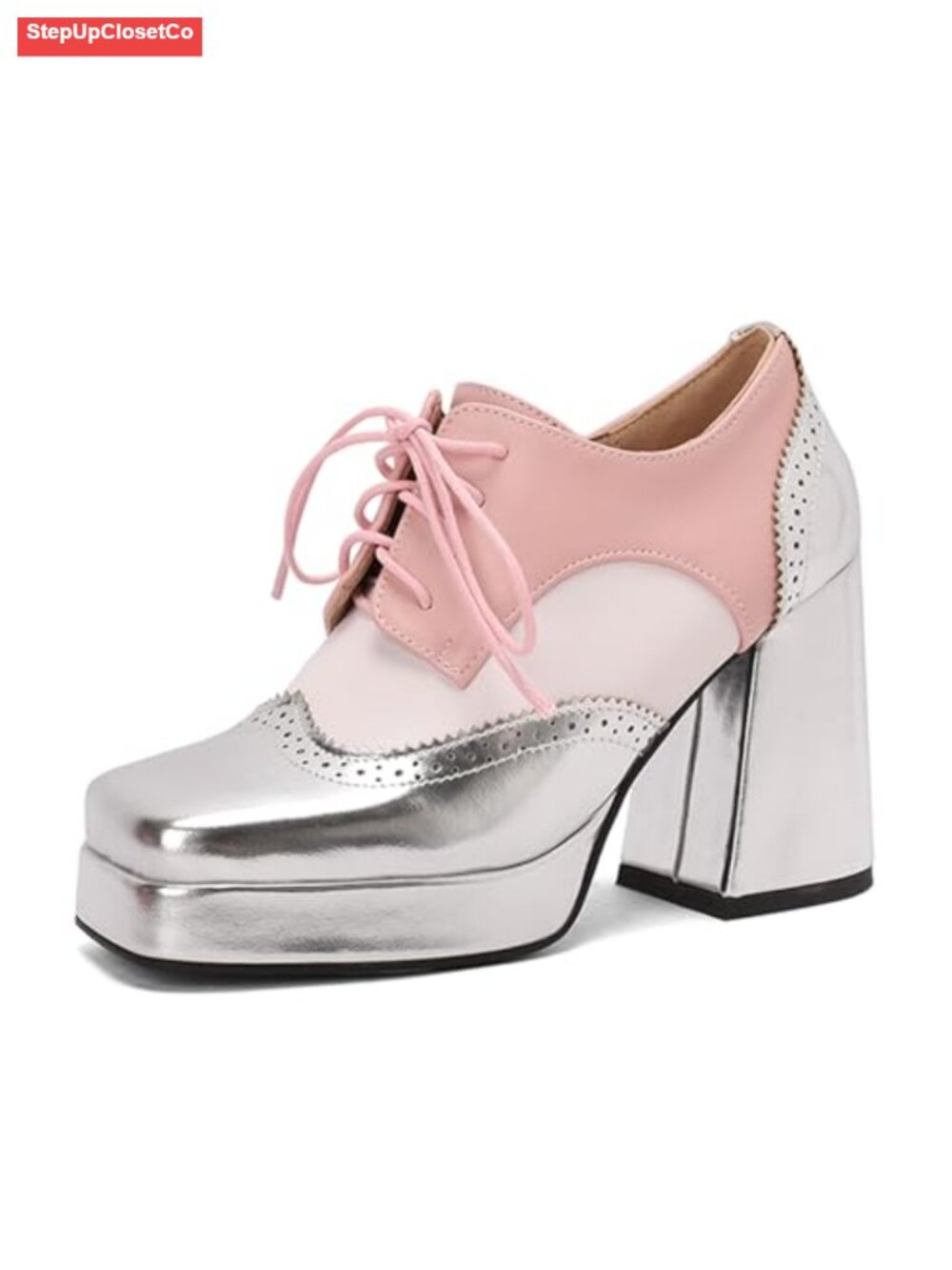 SHEMEE Women's Oxford Heels Platform Pumps Lace Up Brogues Dress Shoes